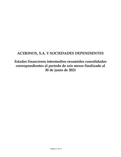 Thumbnail Acerinox Financial Statement 2021-h1