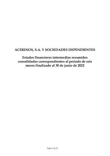 Thumbnail Acerinox Financial Statement 2022-h1