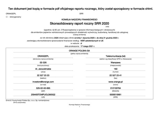 Thumbnail Orange Polska
 Financial Statement 2020