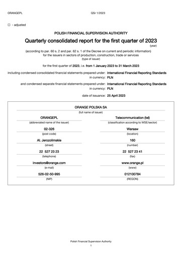 Thumbnail Orange Polska
 Quarterly Report 2023-q1