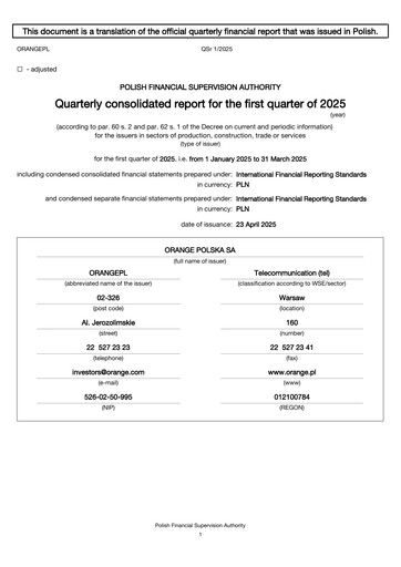 Thumbnail Orange Polska
 Quarterly Report 2025-q1