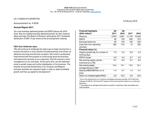 Thumbnail Solar A/S Annual Report 2017