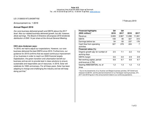 Thumbnail Solar A/S Annual Report 2018