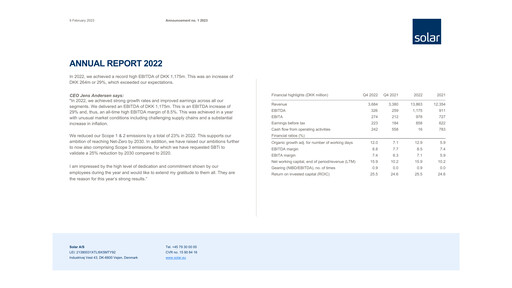 Thumbnail Solar A/S Annual Report 2022