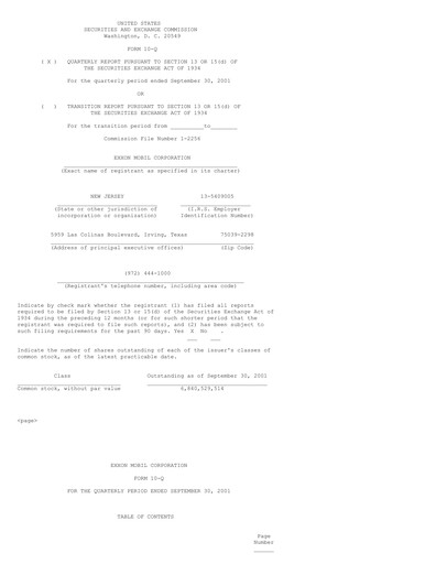 Vorschaubild Exxon Mobil Quartalsbericht 2001-q3