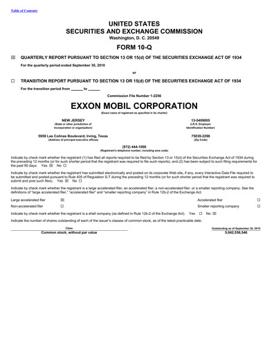 Vorschaubild Exxon Mobil Quartalsbericht 2010-q3