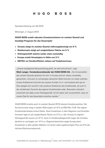 Thumbnail HUGO BOSS Quarterly Report 2018-q2