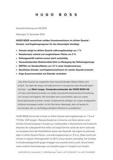 Thumbnail HUGO BOSS Quarterly Report 2018-q3
