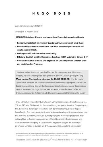 Thumbnail HUGO BOSS Quarterly Report 2019-q2