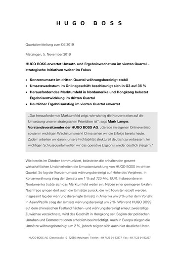 Thumbnail HUGO BOSS Quarterly Report 2019-q3