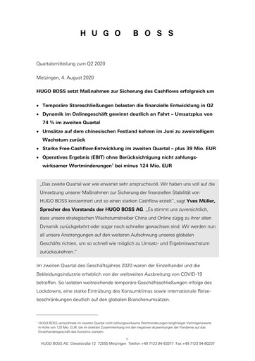 Thumbnail HUGO BOSS Quarterly Report 2020-q2