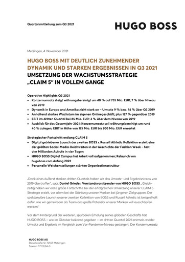 Thumbnail HUGO BOSS Quarterly Report 2021-q3