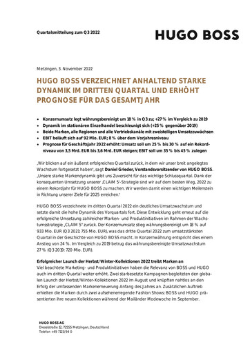 Thumbnail HUGO BOSS Quarterly Report 2022-q3