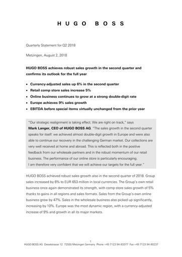 Thumbnail HUGO BOSS Quarterly Report 2018-q2