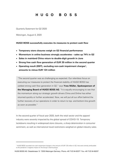 Thumbnail HUGO BOSS Quarterly Report 2020-q2