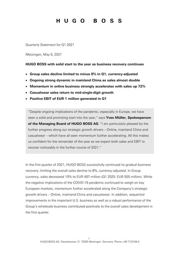Thumbnail HUGO BOSS Quarterly Report 2021-q1