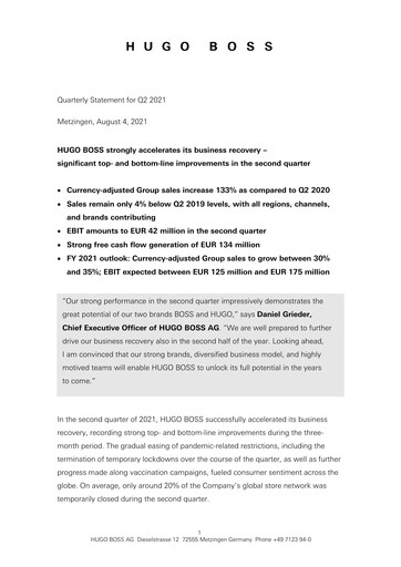 Thumbnail HUGO BOSS Quarterly Report 2021-q2