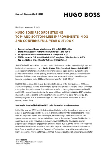 Thumbnail HUGO BOSS Quarterly Report 2023-q3
