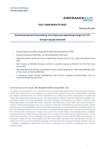 Thumbnail Air France-KLM
 Financial Report 2023
