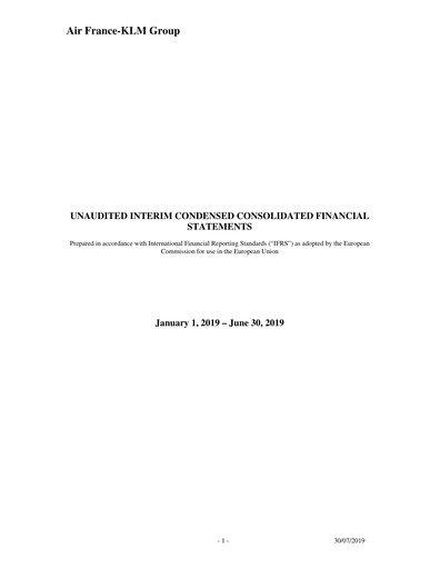 Thumbnail Air France-KLM
 Financial Statement 2019-h1