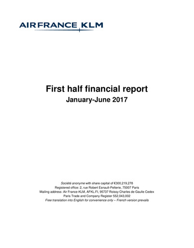 Thumbnail Air France-KLM
 Half-year Report 2017