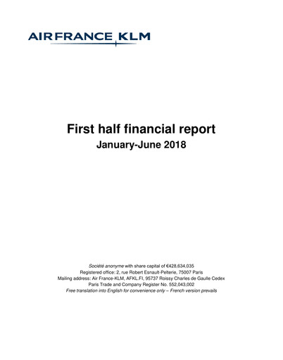 Thumbnail Air France-KLM
 Half-year Report 2018