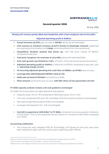 Miniature Air France-KLM
 Rapport trimestriel 2026-q2