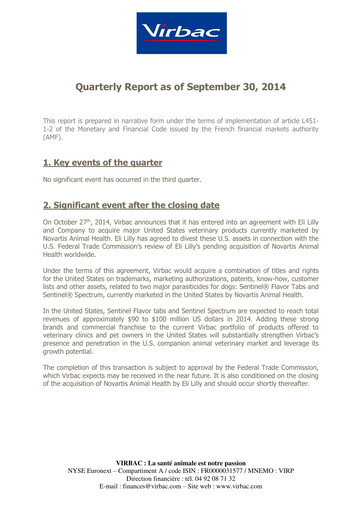Thumbnail Virbac SA Quarterly Report 2014-q3