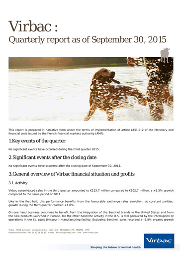 Thumbnail Virbac SA Quarterly Report 2015-q3