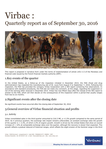 Thumbnail Virbac SA Quarterly Report 2016-q3