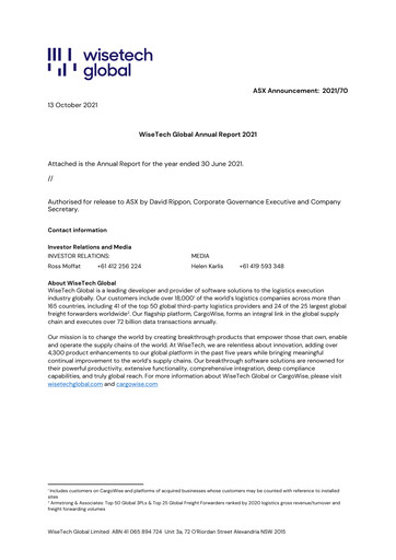 Thumbnail WiseTech Global
 Annual Report 2021