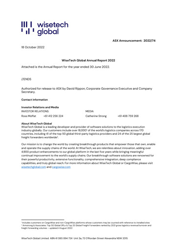 Thumbnail WiseTech Global
 Annual Report 2022