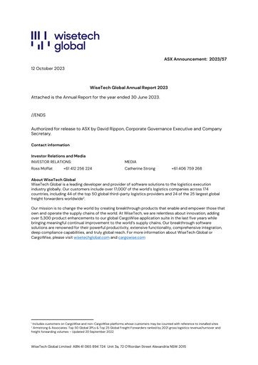 Thumbnail WiseTech Global
 Annual Report 2023