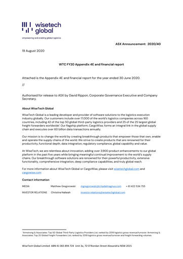 Thumbnail WiseTech Global
 Financial Report fy2020