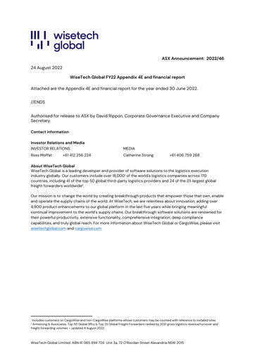 Thumbnail WiseTech Global
 Financial Report fy2022