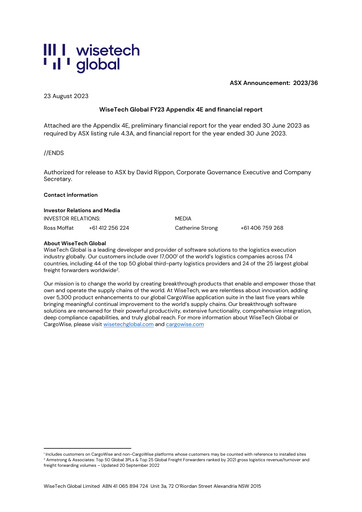 Thumbnail WiseTech Global
 Financial Statement fy2023