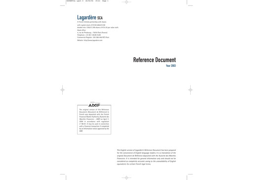 Miniature Groupe Lagardère
 Document d'enregistrement universel 2003