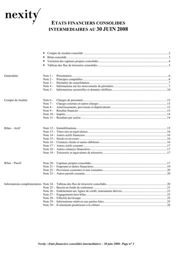 Thumbnail Nexity Financial Statement 2008-h1