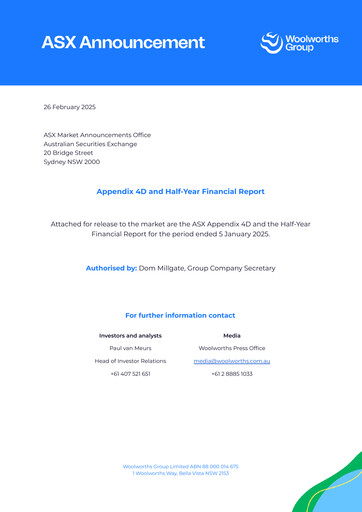 Thumbnail Woolworths Group Half-year Report 2025-h1