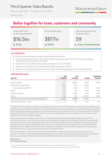 Thumbnail Woolworths Group Quarterly Report 2020-q3