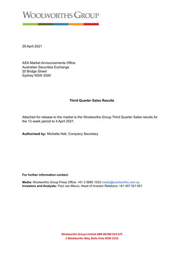 Thumbnail Woolworths Group Quarterly Report 2021-q3