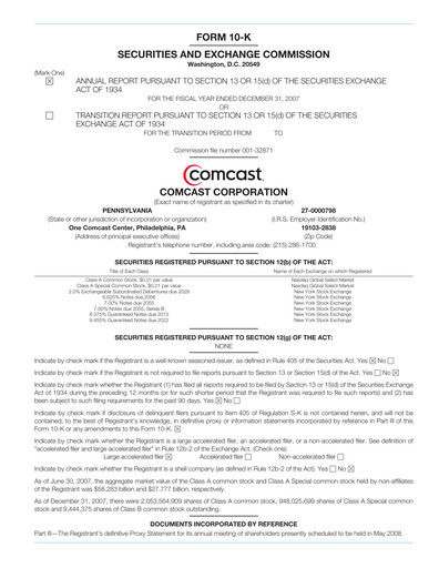 Thumbnail Comcast Annual Report 2007