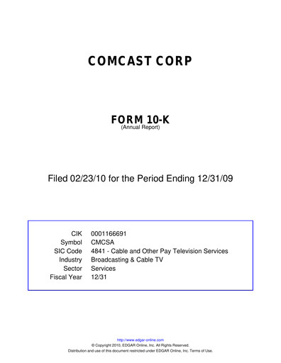 Thumbnail Comcast Annual Report 2009
