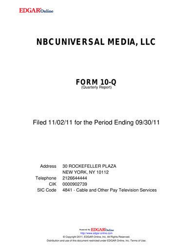 Thumbnail Comcast Quarterly Report 2011-q3