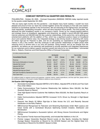 Thumbnail Comcast Quarterly Report 2020-q3