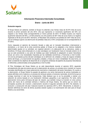 Miniature Solaria Energía Rapport semestriel 2013-h1