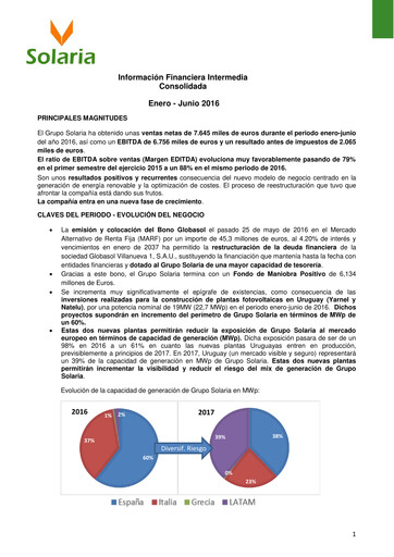 Miniature Solaria Energía Rapport semestriel 2016-h1