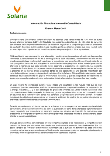 Thumbnail Solaria Energía Quarterly Report 2014-q1