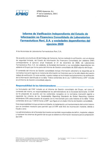 Thumbnail Laboratorios Farmaceuticos Rovi Sustainability Report 2020