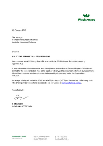 Thumbnail Wesfarmers
 Half-year Report 2016-h1